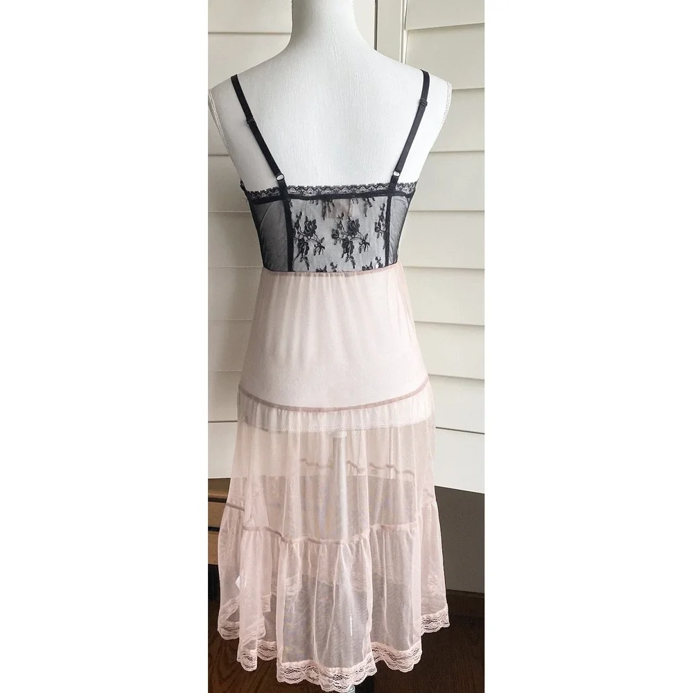 Pins & Needles Lace Mesh Slip Dress S Lingerie Black Nude Sheer Grunge Steampunk - Picture 5 of 11